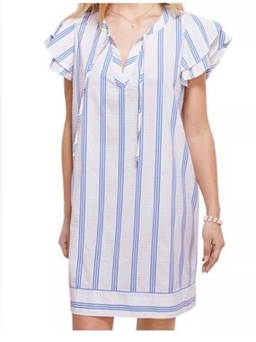 Vineyard Vines White Dress with Blue Vertical Stripes